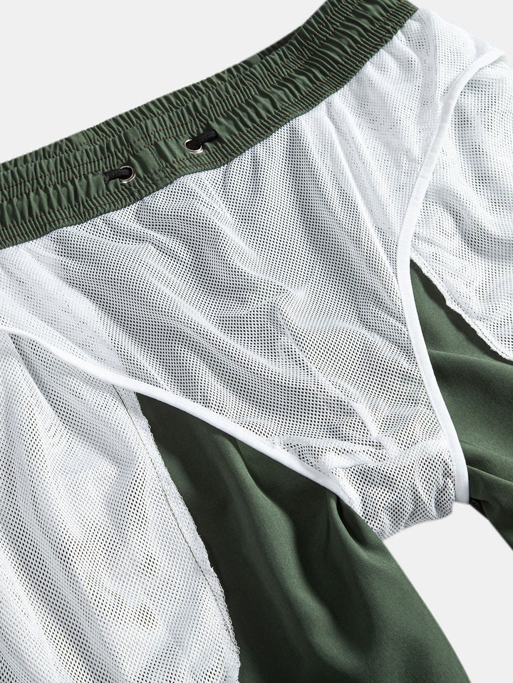 Hawaii Palm Tree Print Linen Look Cotton Button-Down Shirt & Swim Shorts