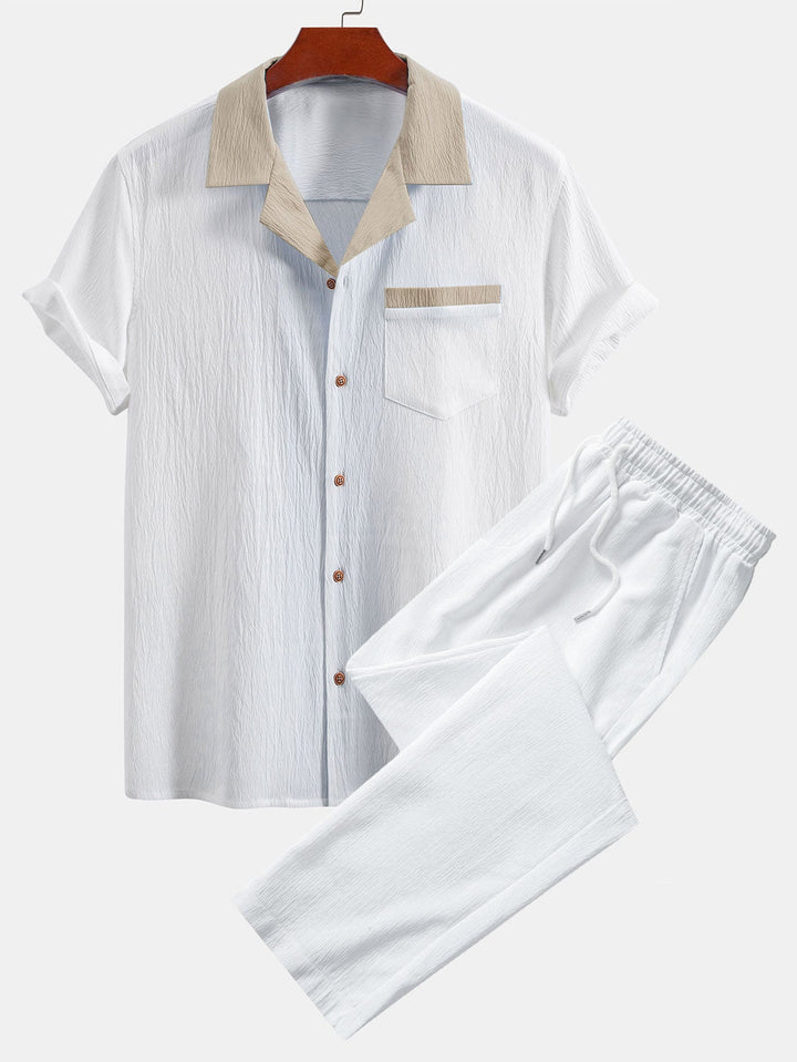 Textured Contrast Cuban Shirt & Straight Leg Pants