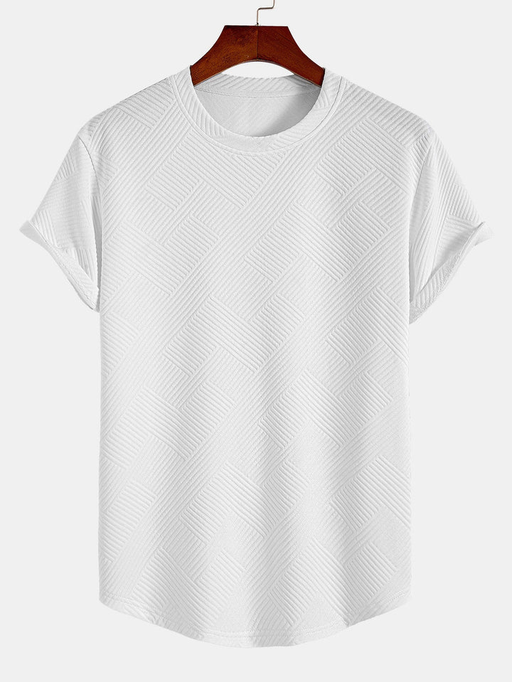 Short Sleeve Striped Jacquard Bow Hem T-Shirt