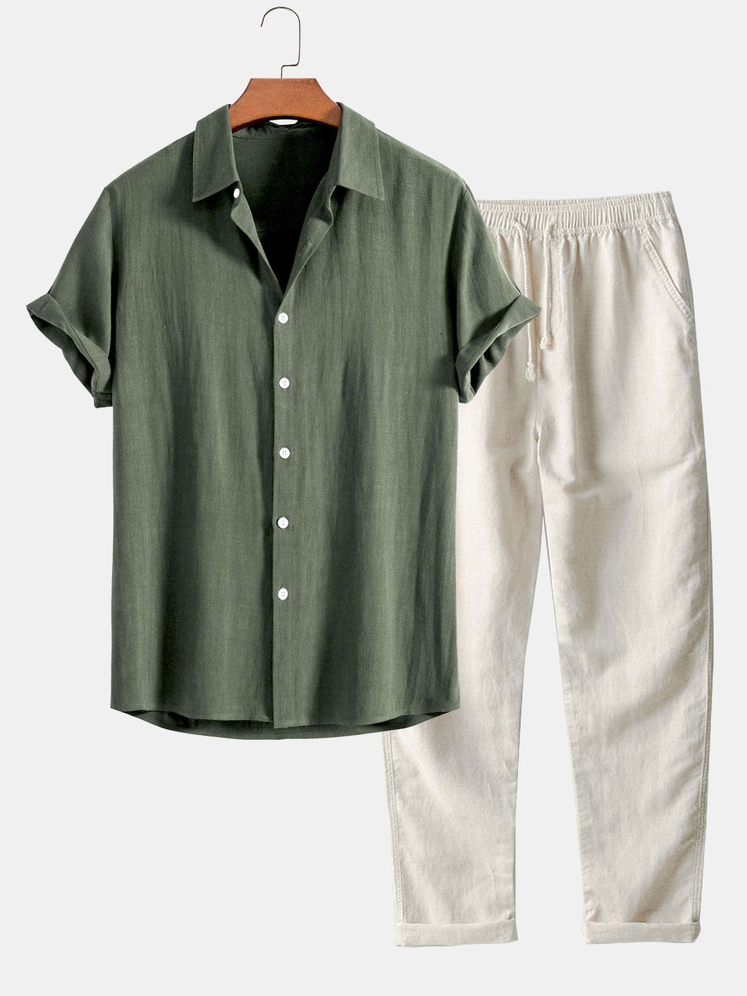 Linen Rayon Mix Button Shirt & Straight Linen Pants