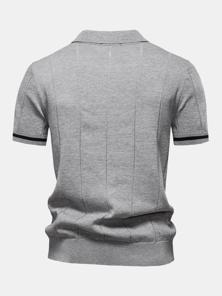 Contrast Trim Zip Knitted Polo Shirt