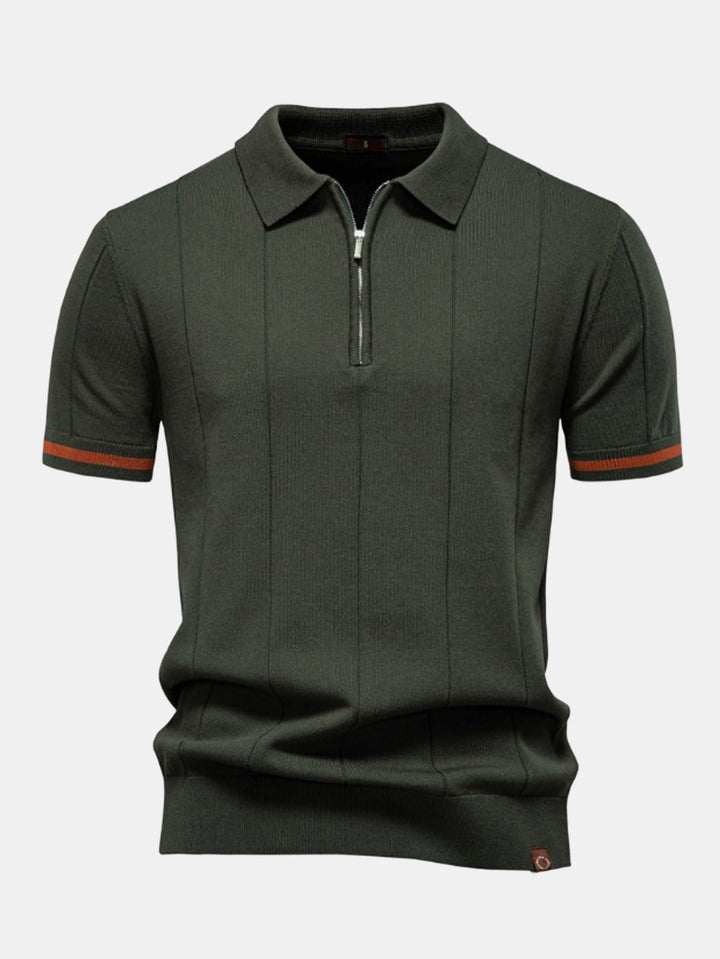 Contrast Trim Zip Knitted Polo Shirt