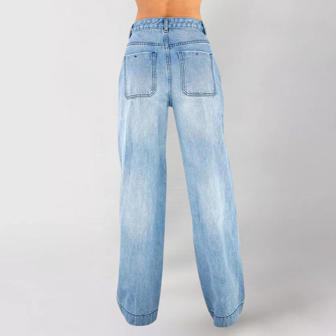 High-Waisted Wide-Leg Denim Pants