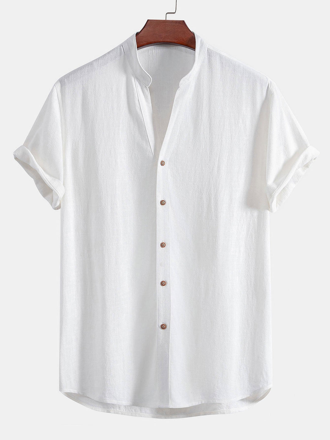Short Sleeve V-Neck Linen Rayon Mix Shirt