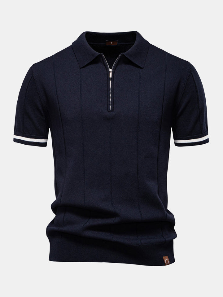 Contrast Trim Zip Knitted Polo Shirt