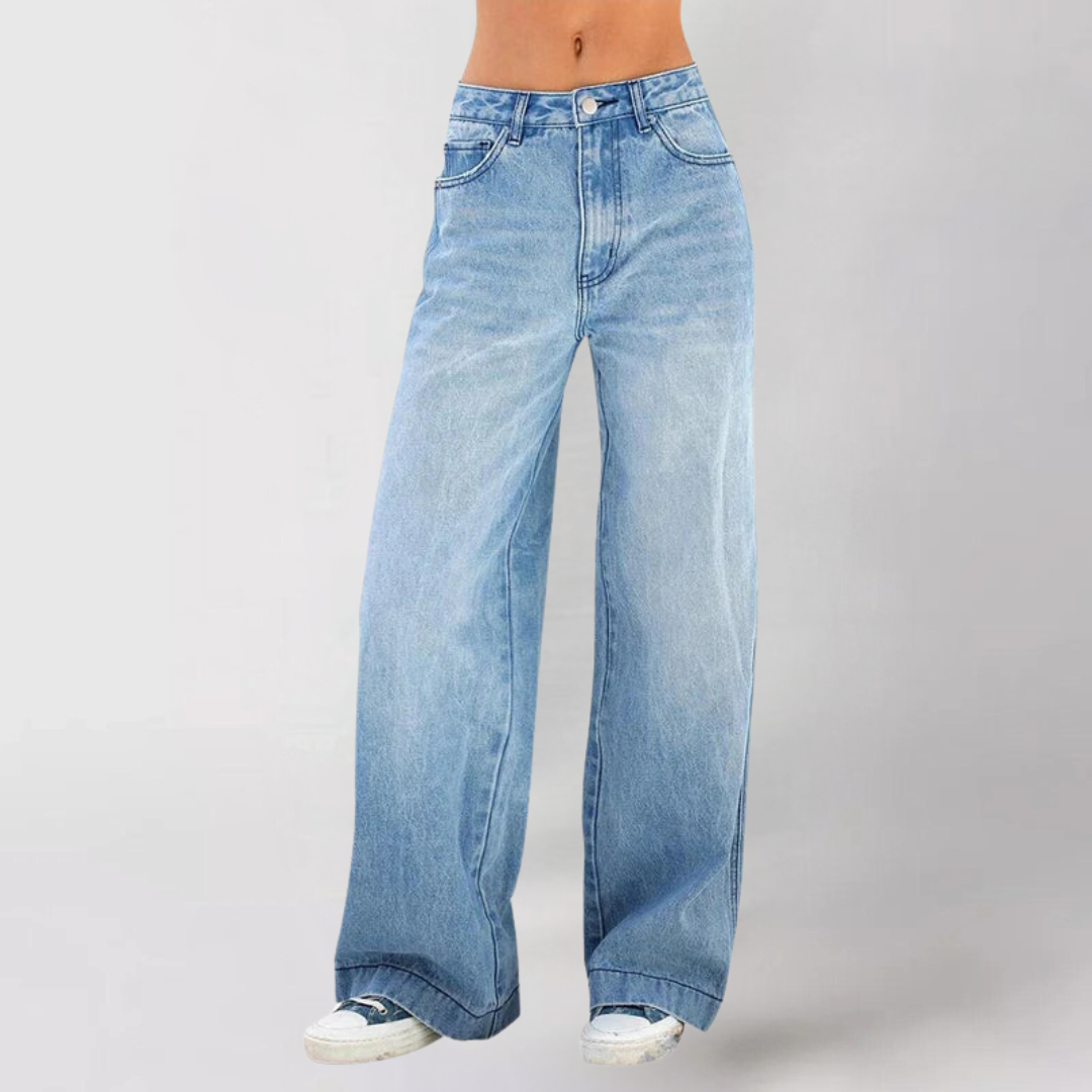 High-Waisted Wide-Leg Denim Pants
