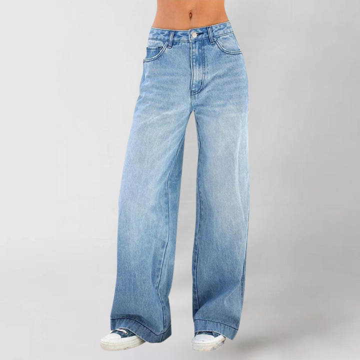 High-Waisted Wide-Leg Denim Pants