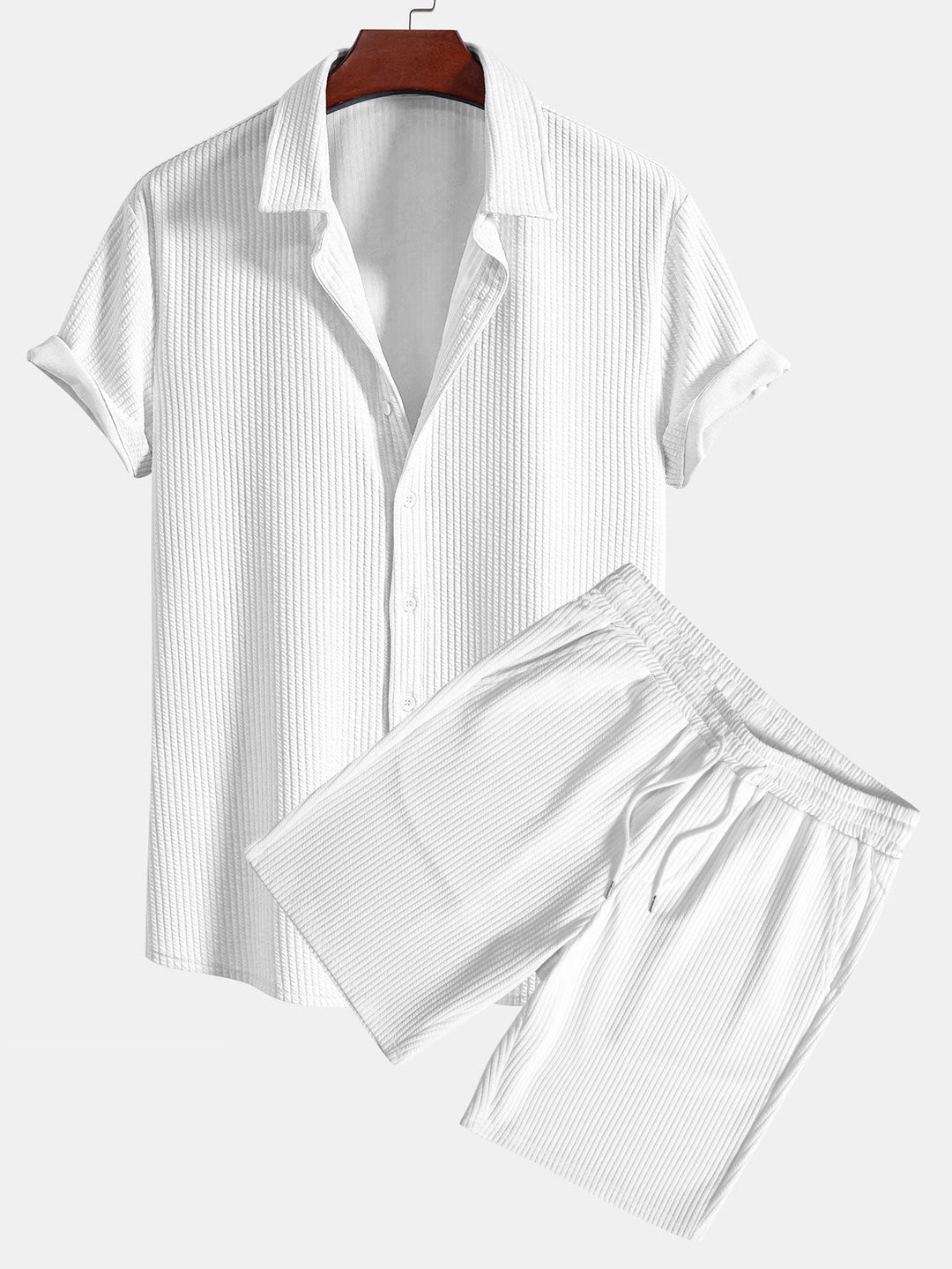 Muscle Fit Ribbed Button-Down Shirt & Shorts