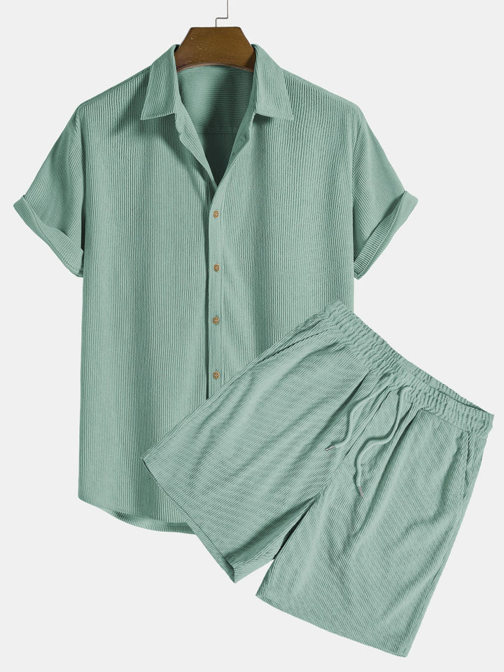 Short Sleeve Corduroy Button-Down Shirt & Shorts