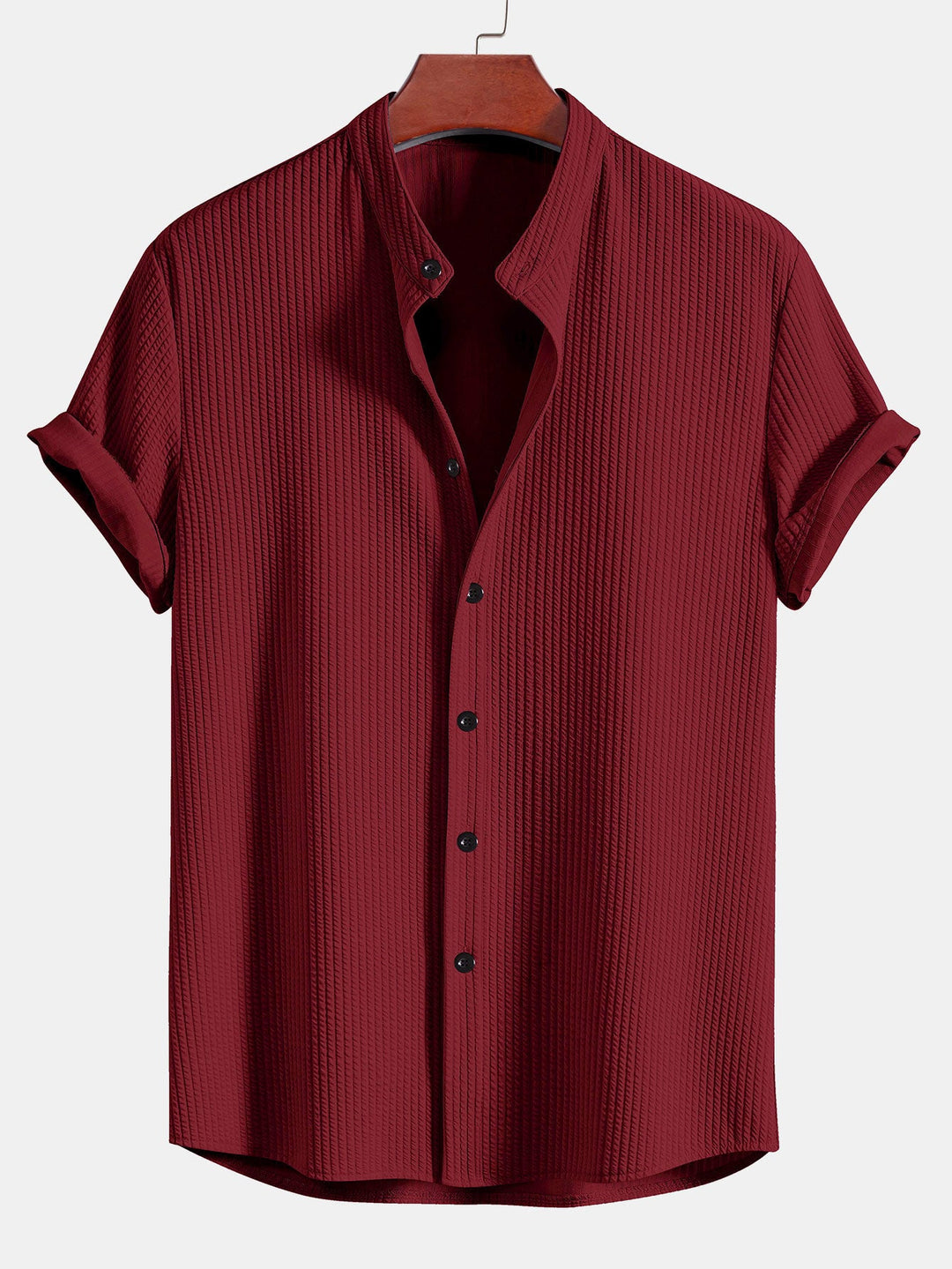 Muscle Fit Ribbed Stand-Up Collar Shirt