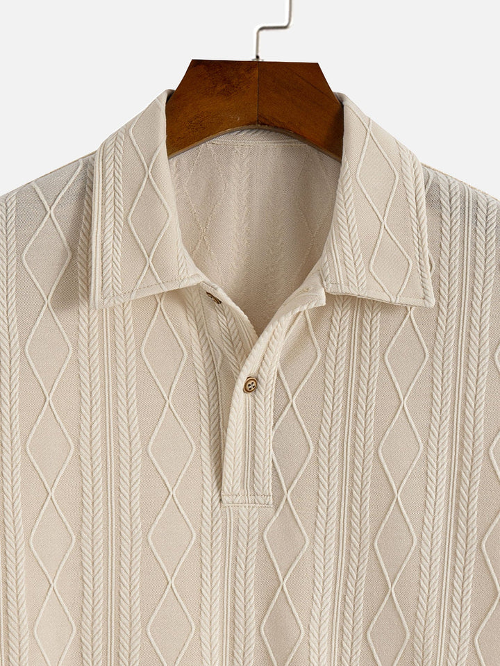 Knitted Geometric Plaid Jacquard Polo