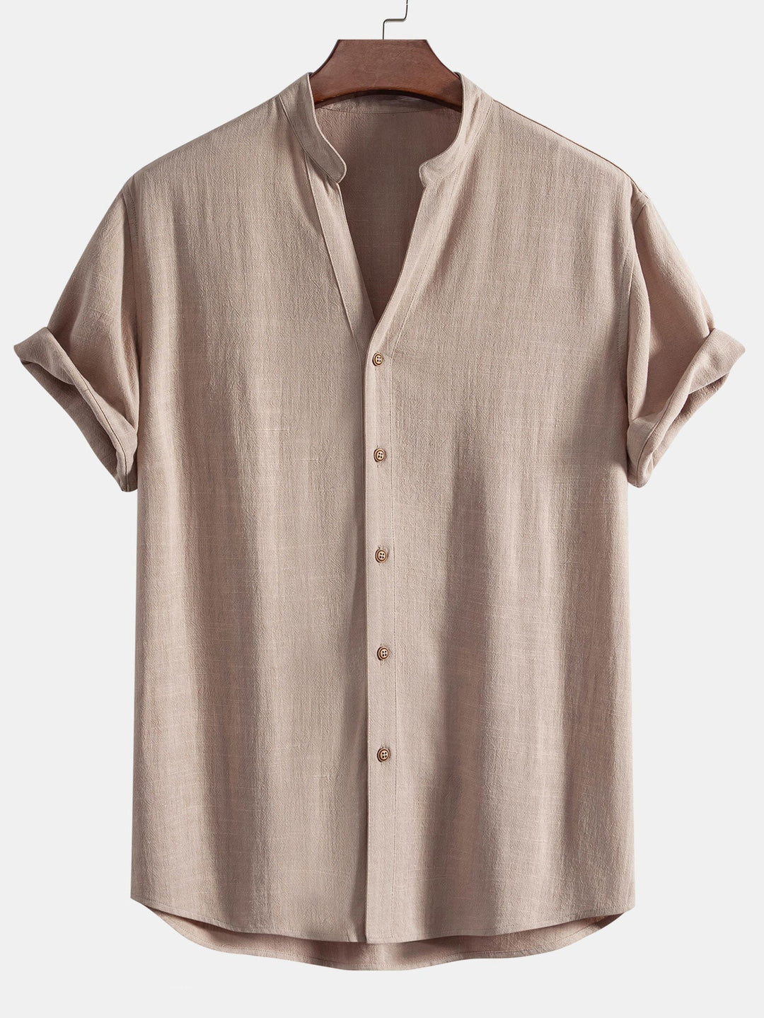 Short Sleeve V-Neck Linen Rayon Mix Shirt