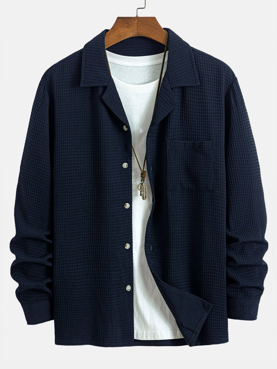 Long Sleeve Waffle Cuban Collar Shirt