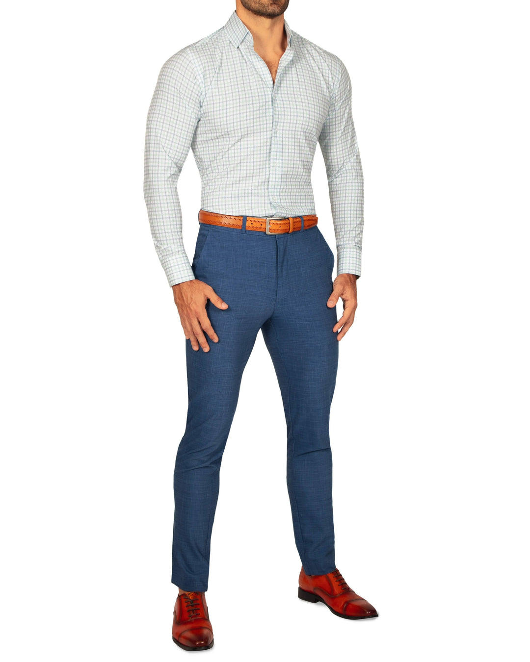 "The Amber" Grey & Light Green Mid Check