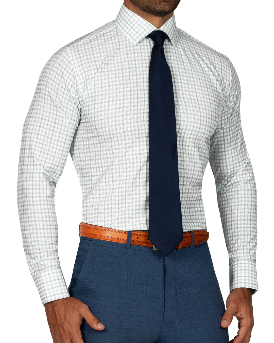 "The Amber" Grey & Light Green Mid Check