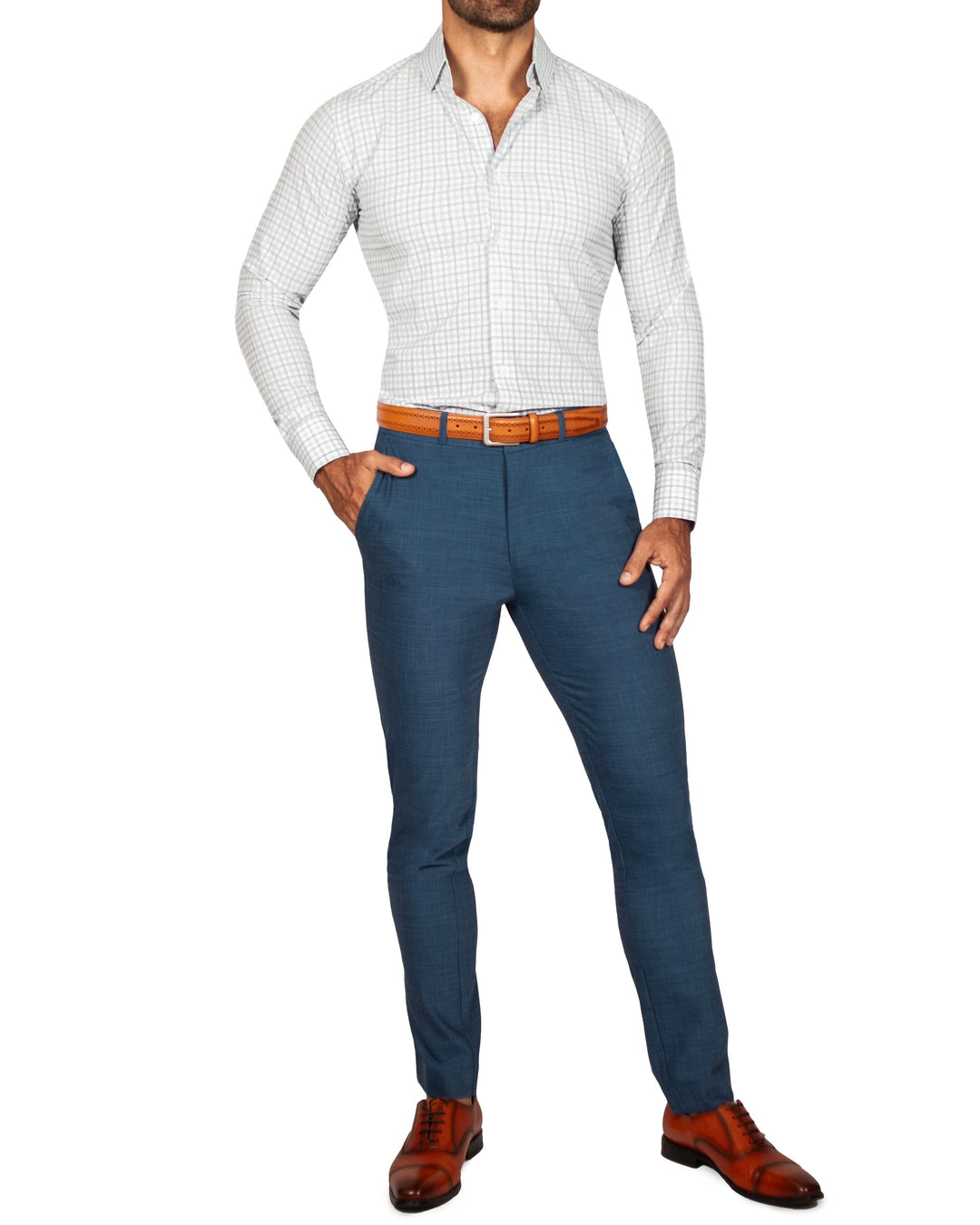 "The Amber" Grey & Light Green Mid Check