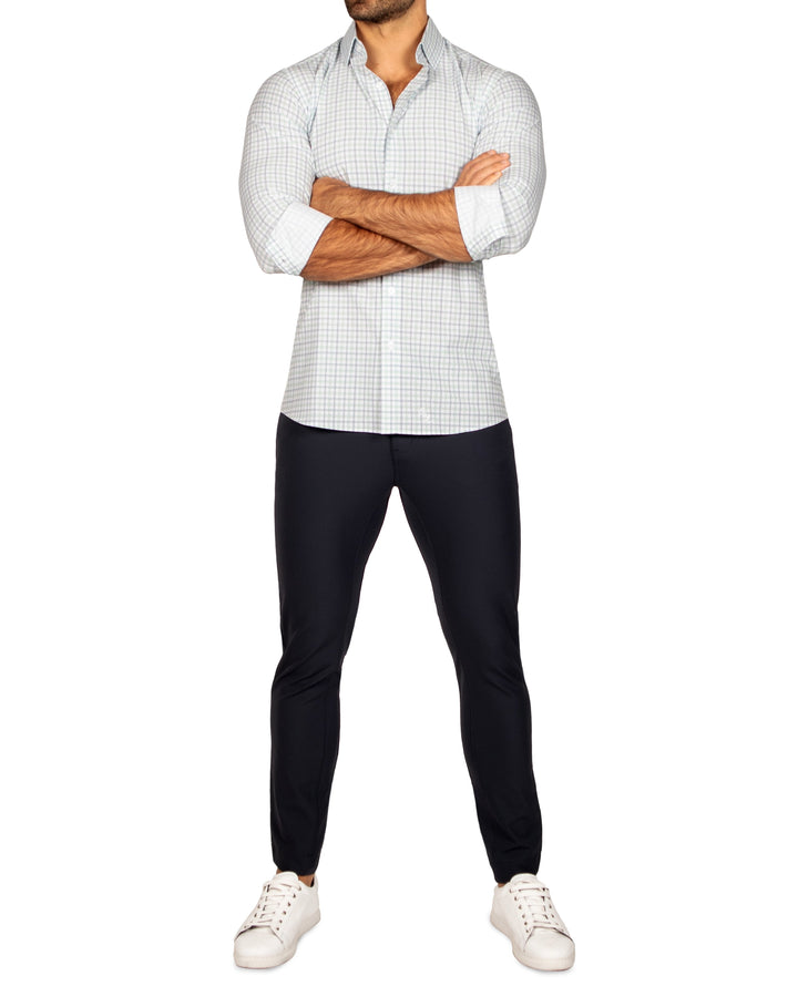 "The Amber" Grey & Light Green Mid Check