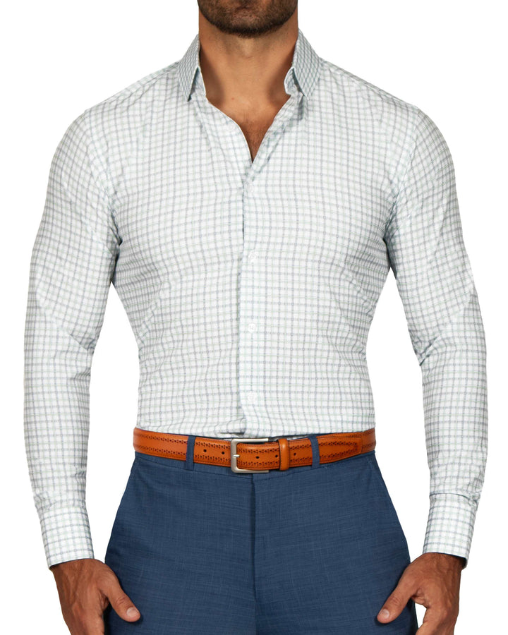 "The Amber" Grey & Light Green Mid Check