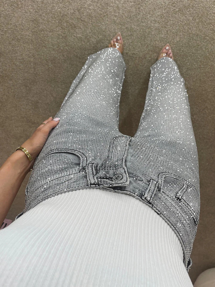 Premium diamanté denim wide-leg jeans
