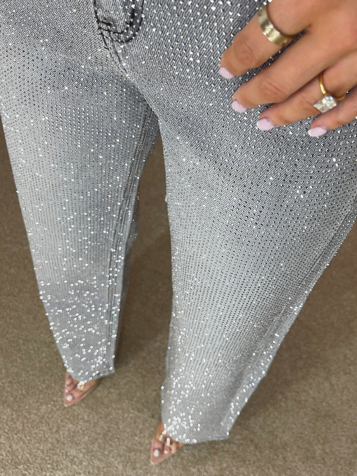 Premium diamanté denim wide-leg jeans