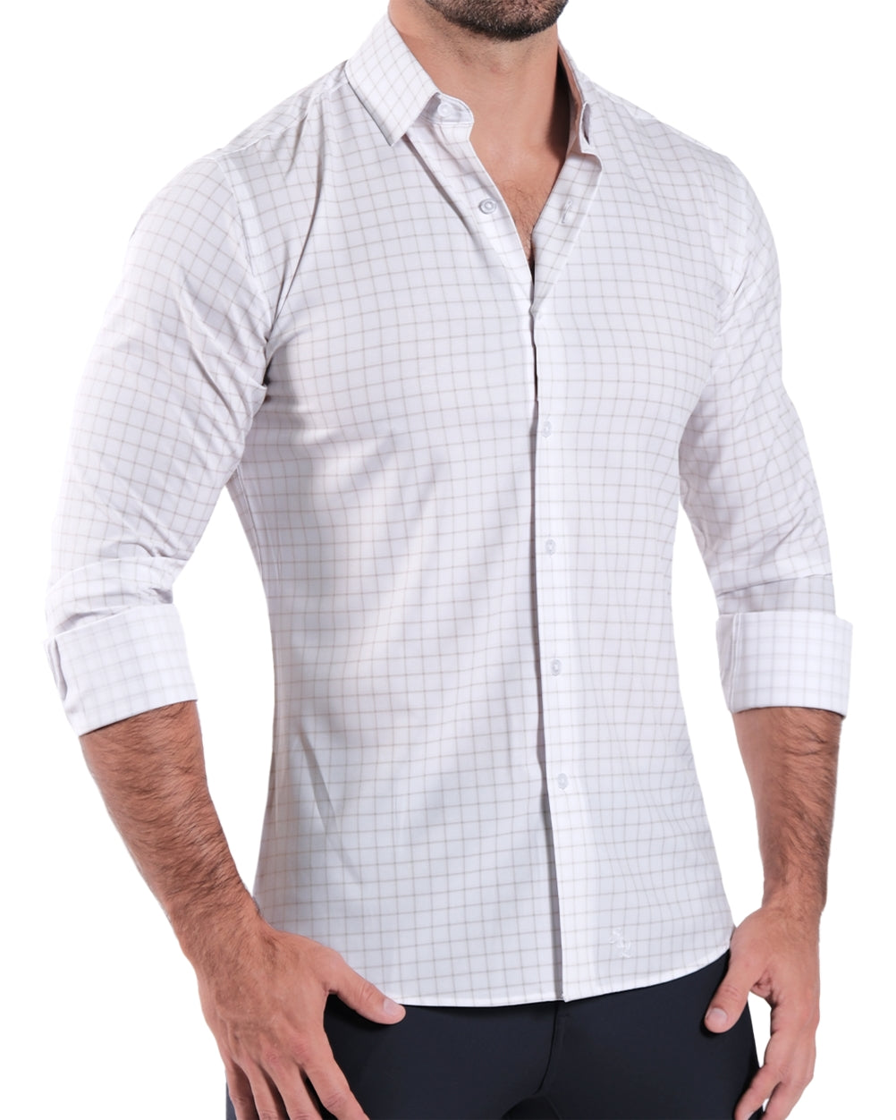 "The Shore" White with Tan Windowpane
