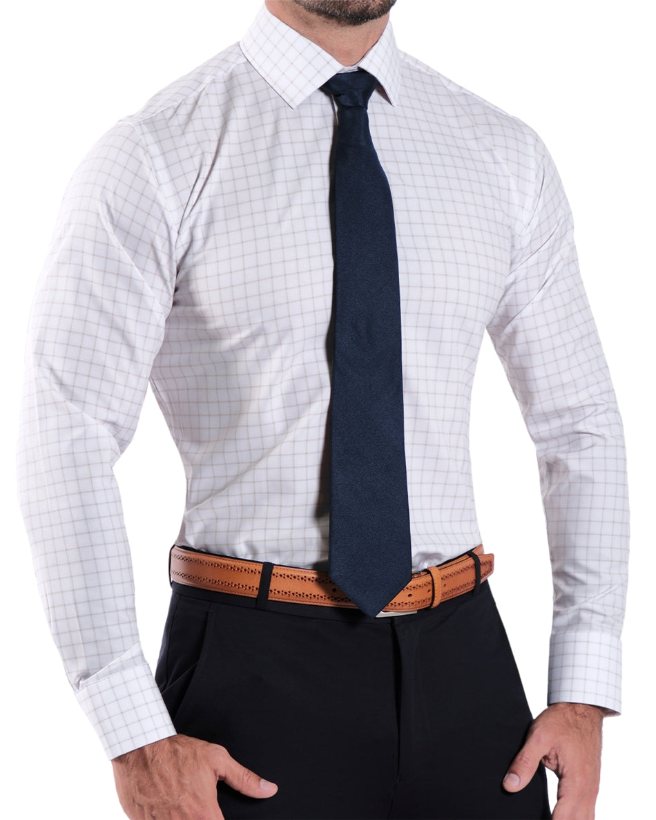 "The Shore" White with Tan Windowpane