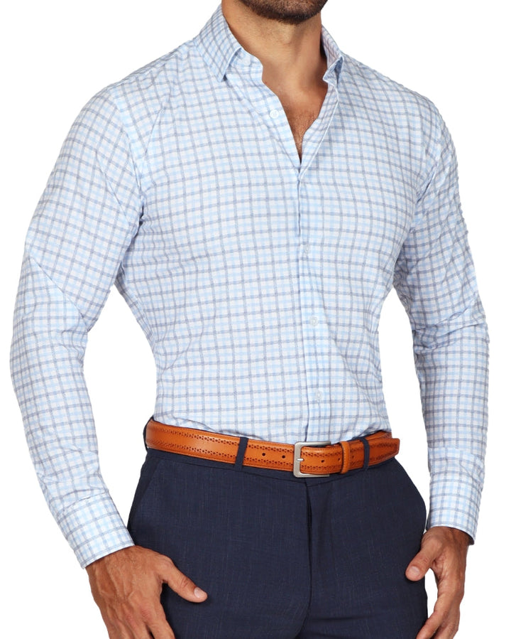 "The Sidney" Light Blue, White & Navy Faded Check