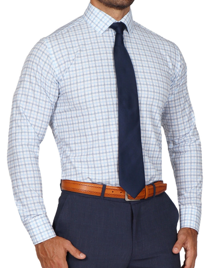 "The Sidney" Light Blue, White & Navy Faded Check