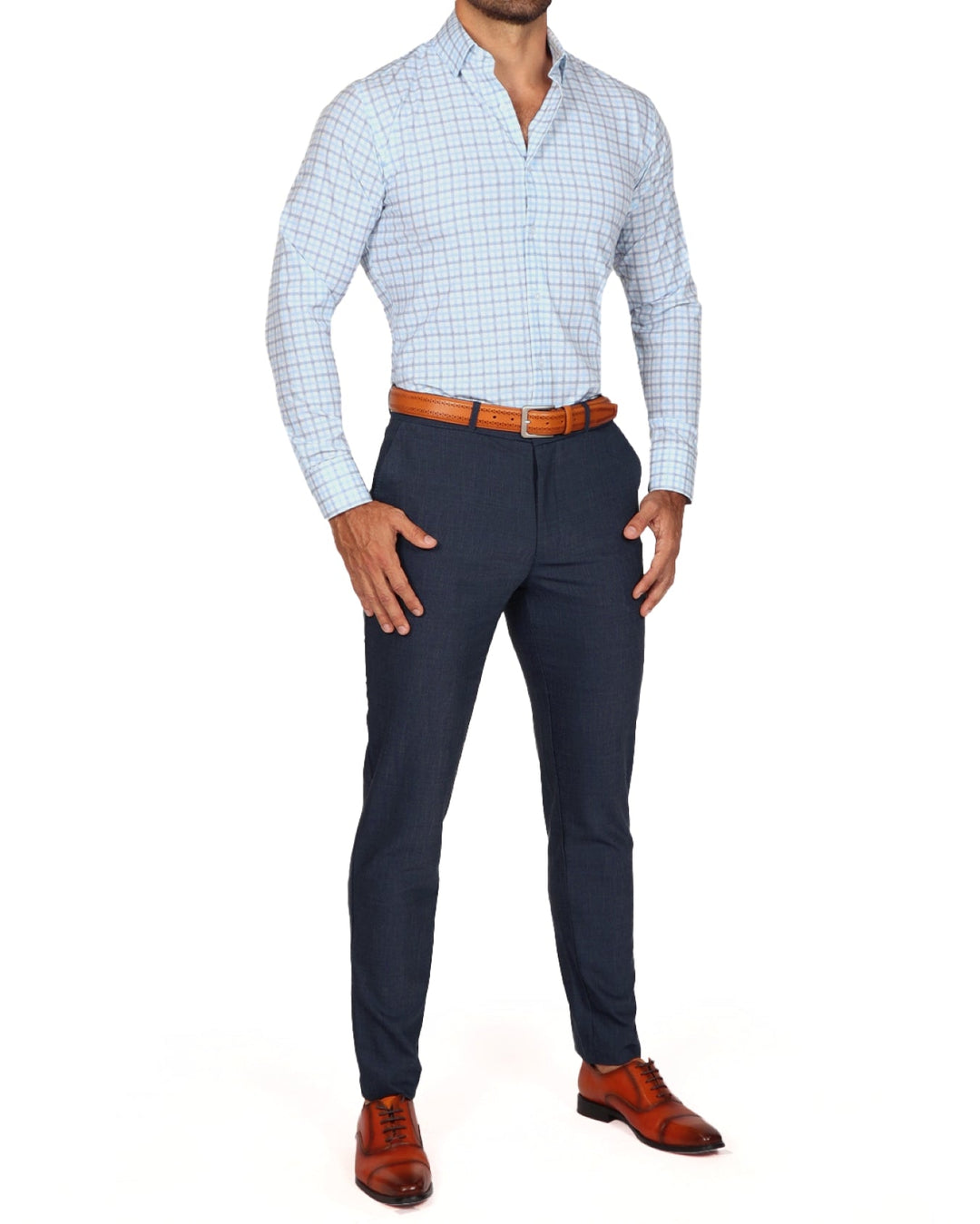 "The Sidney" Light Blue, White & Navy Faded Check