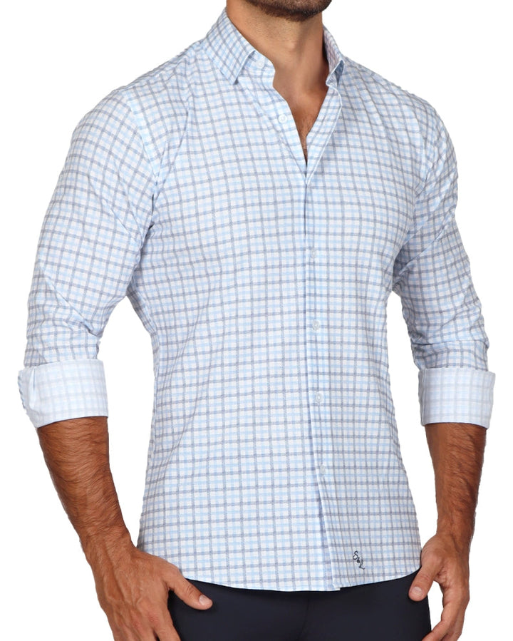 "The Sidney" Light Blue, White & Navy Faded Check
