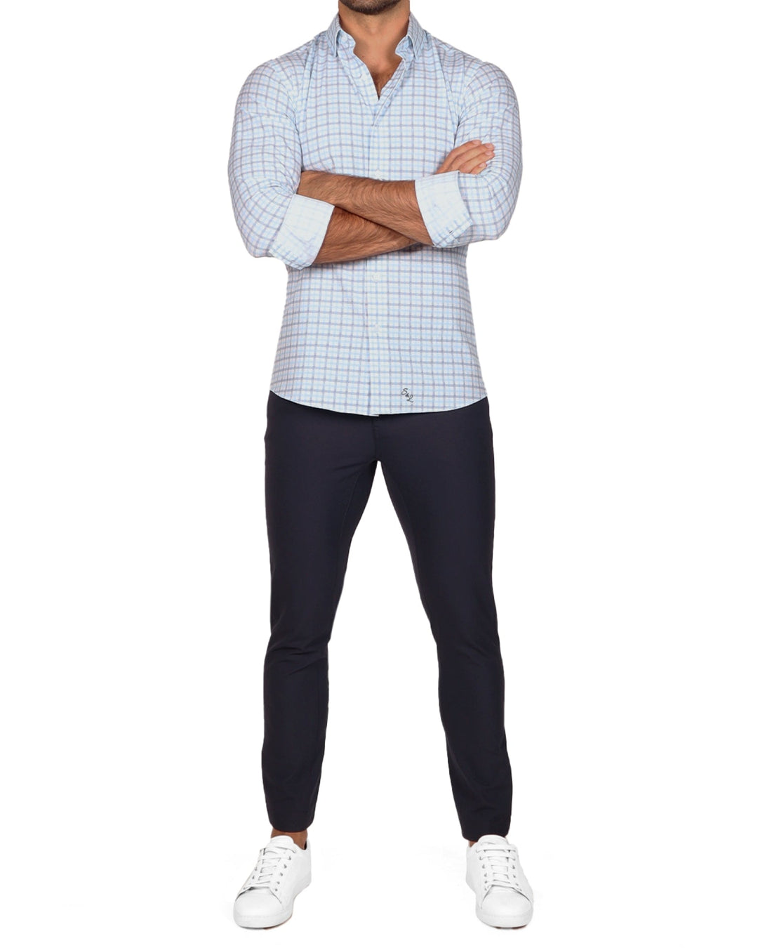 "The Sidney" Light Blue, White & Navy Faded Check