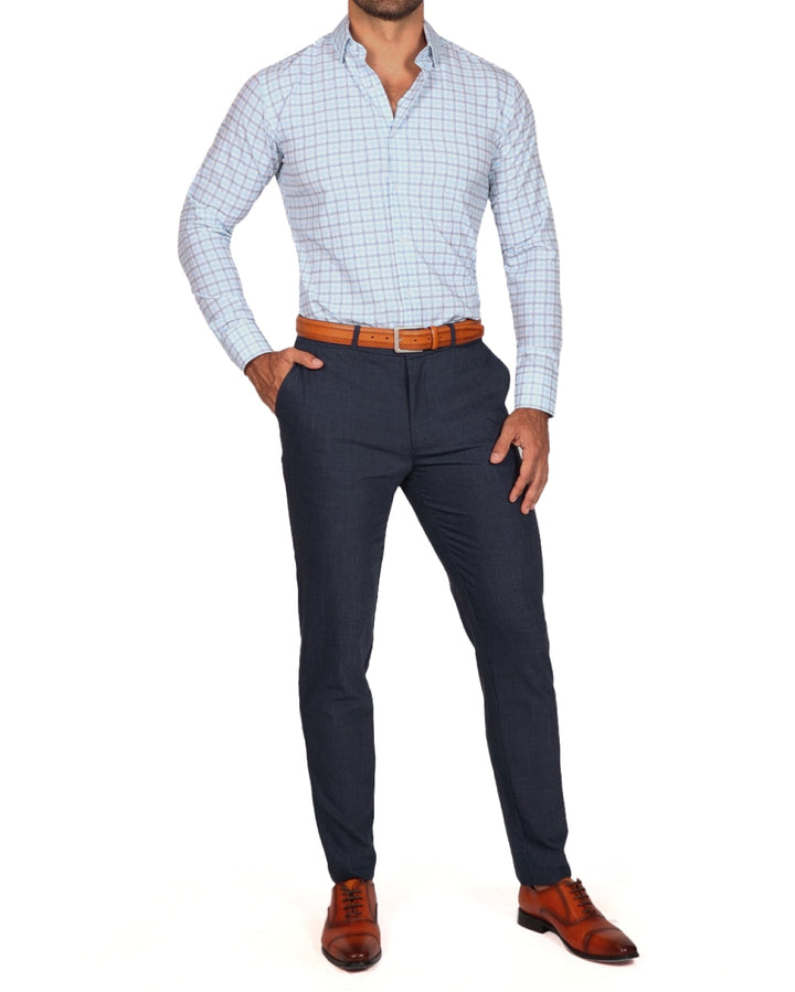 "The Sidney" Light Blue, White & Navy Faded Check