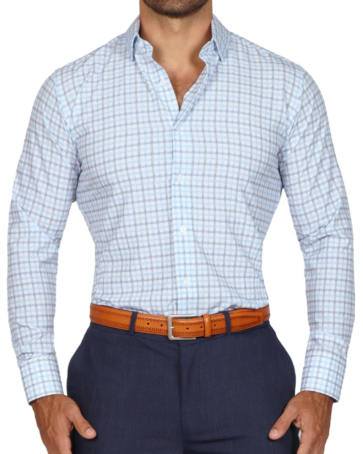 "The Sidney" Light Blue, White & Navy Faded Check