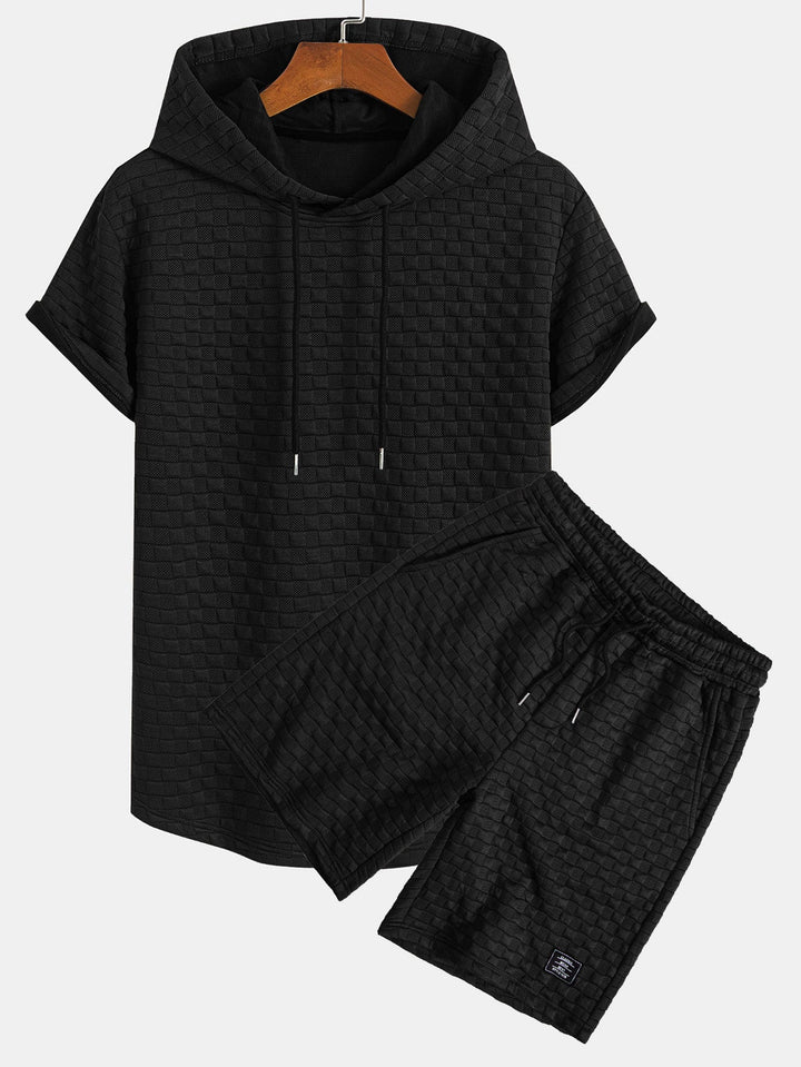 Checkerboard Jacquard Arc Hem Hooded T-Shirt & Checkerboard Jacquard Shorts