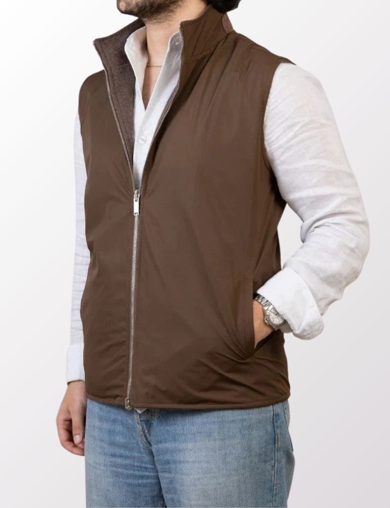 Pothiares Reversible Wool Gilet | Brown