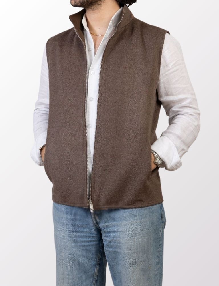 Pothiares Reversible Wool Gilet | Brown