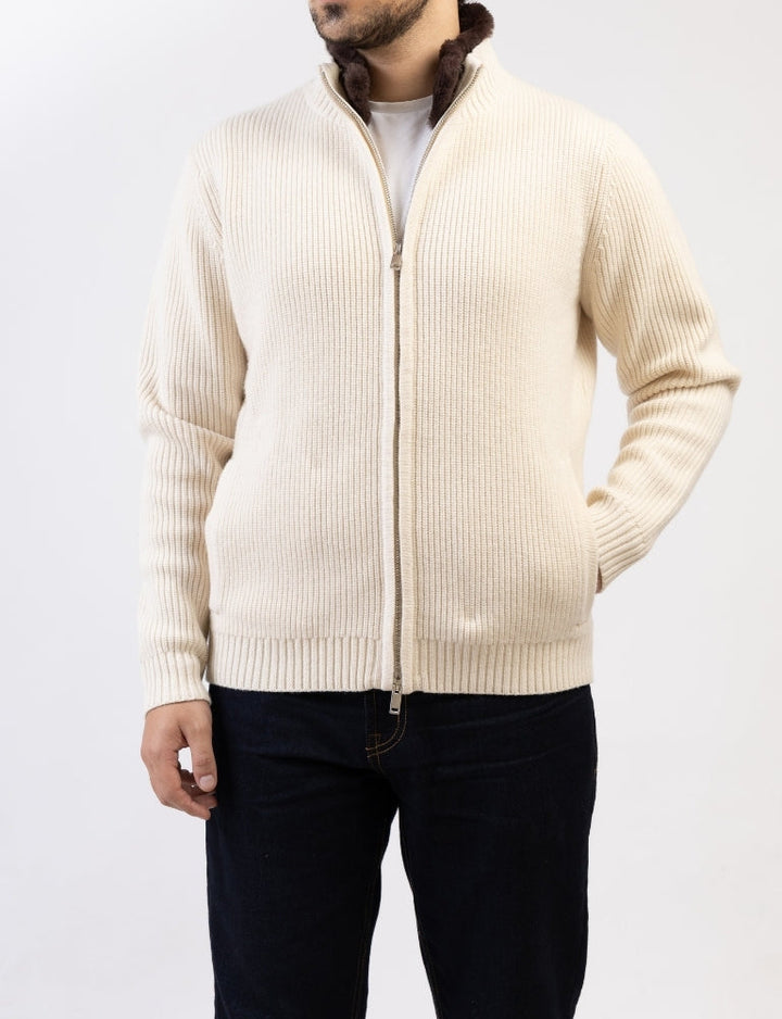 Pothiares Full Fur lined Cardigan | Grey