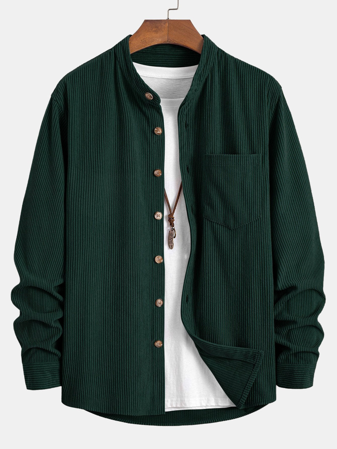 Corduroy Stand-Up Collar Shirt