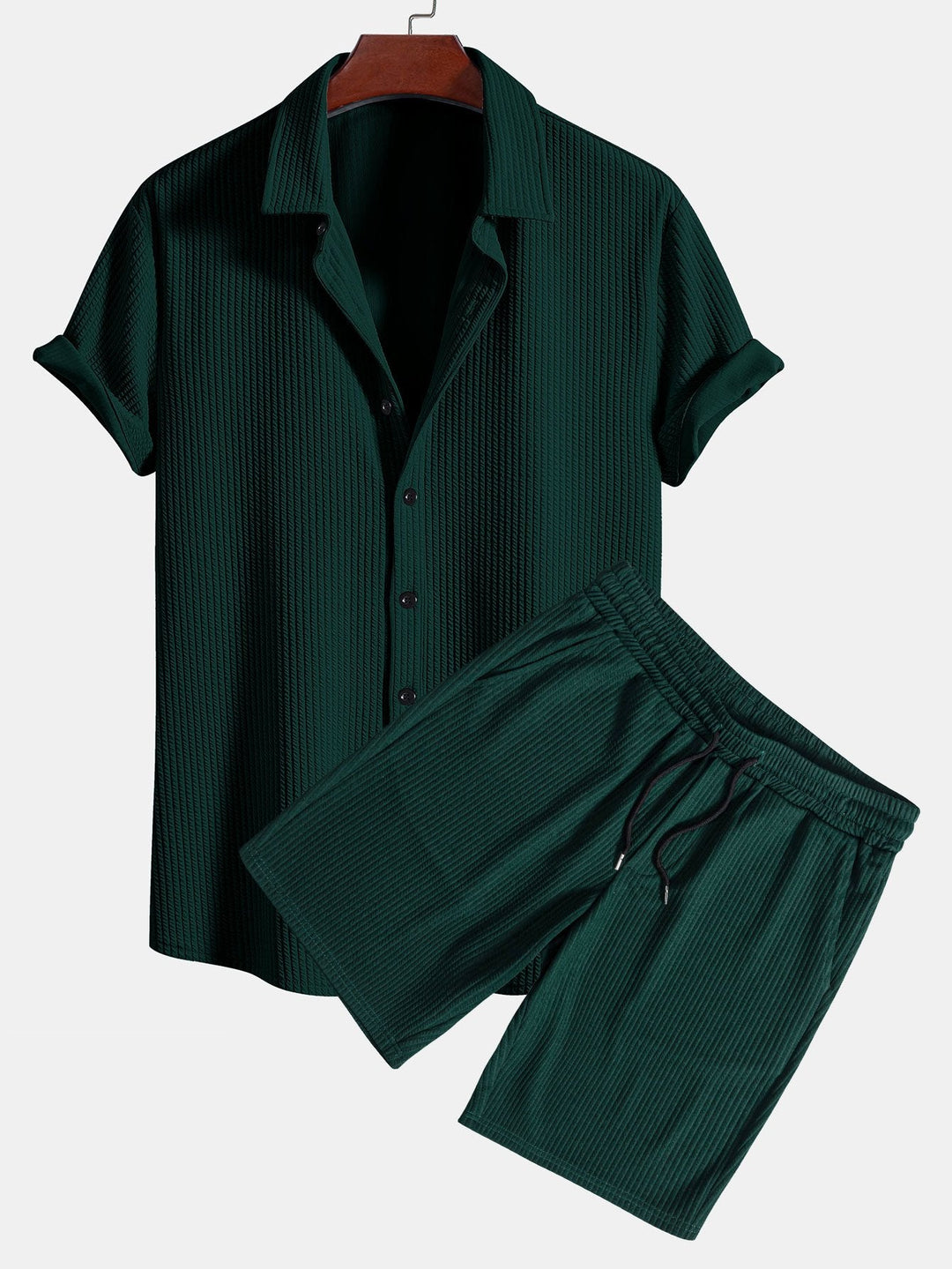 Muscle Fit Ribbed Button-Down Shirt & Shorts
