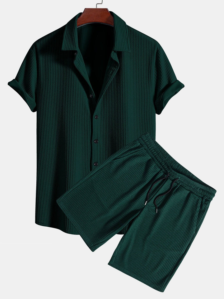 Muscle Fit Ribbed Button-Down Shirt & Shorts