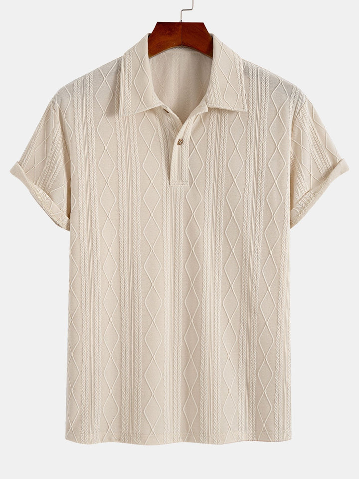 Knitted Geometric Plaid Jacquard Polo