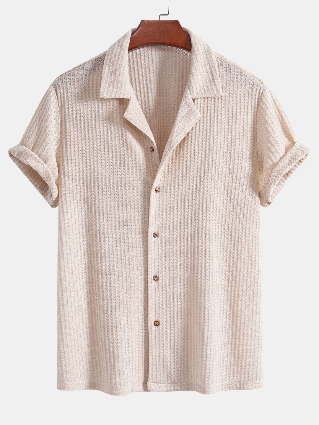 Short Sleeve Knitted Waffle Cuban Shirt & Straight Linen Pants