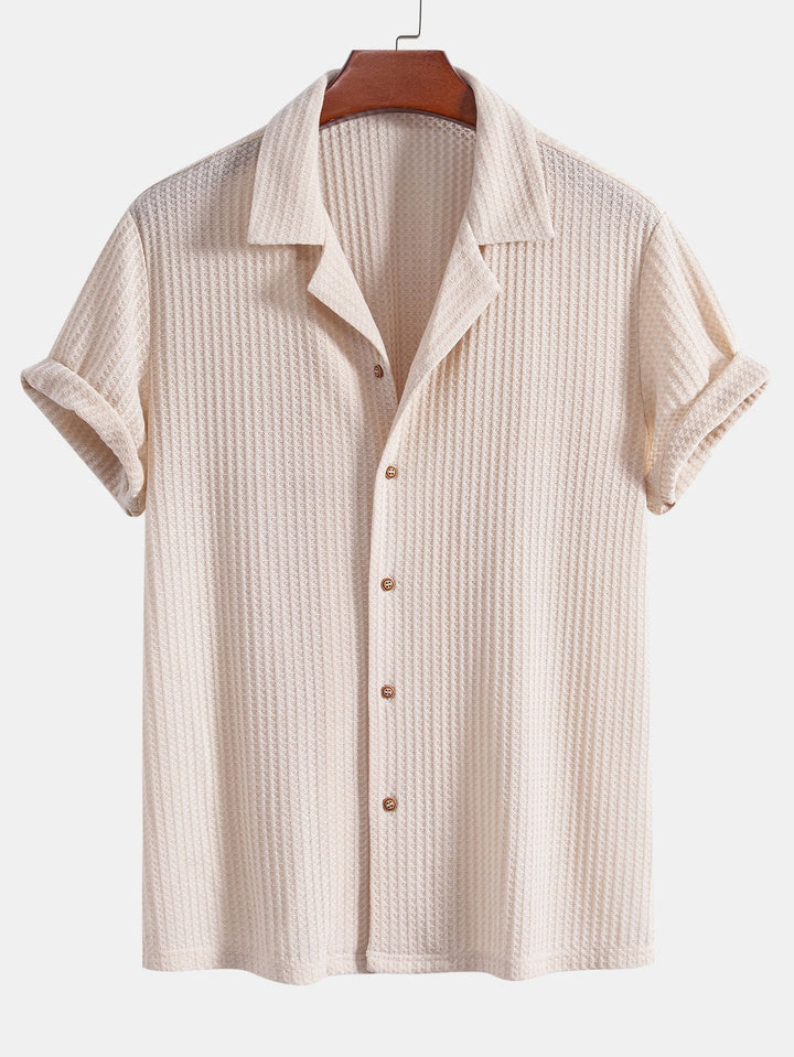 Short Sleeve Knitted Waffle Cuban Shirt & Straight Linen Pants