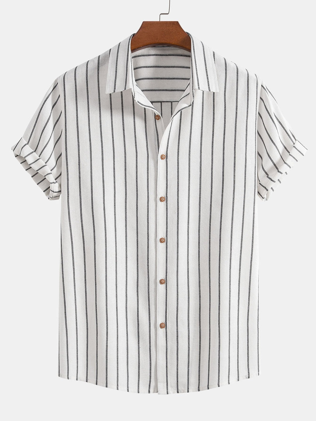 Cotton Blend Striped Button-Down Shirt & Straight Linen Pants