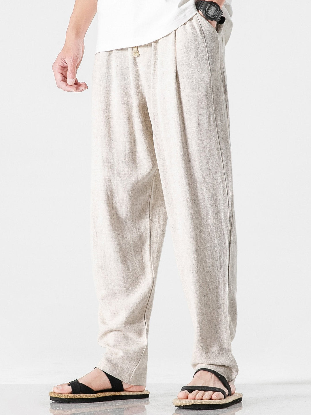 Relax Fit Linen and Cotton Blend Harem Pants