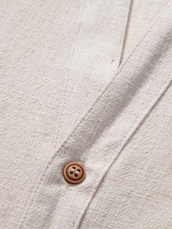 Short Sleeve V-Neck Linen Rayon Mix Shirt