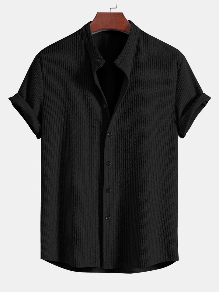 Muscle Fit Ribbed Stand-Up Collar Shirt
