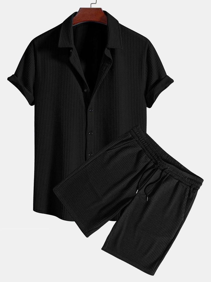 Muscle Fit Ribbed Button-Down Shirt & Shorts