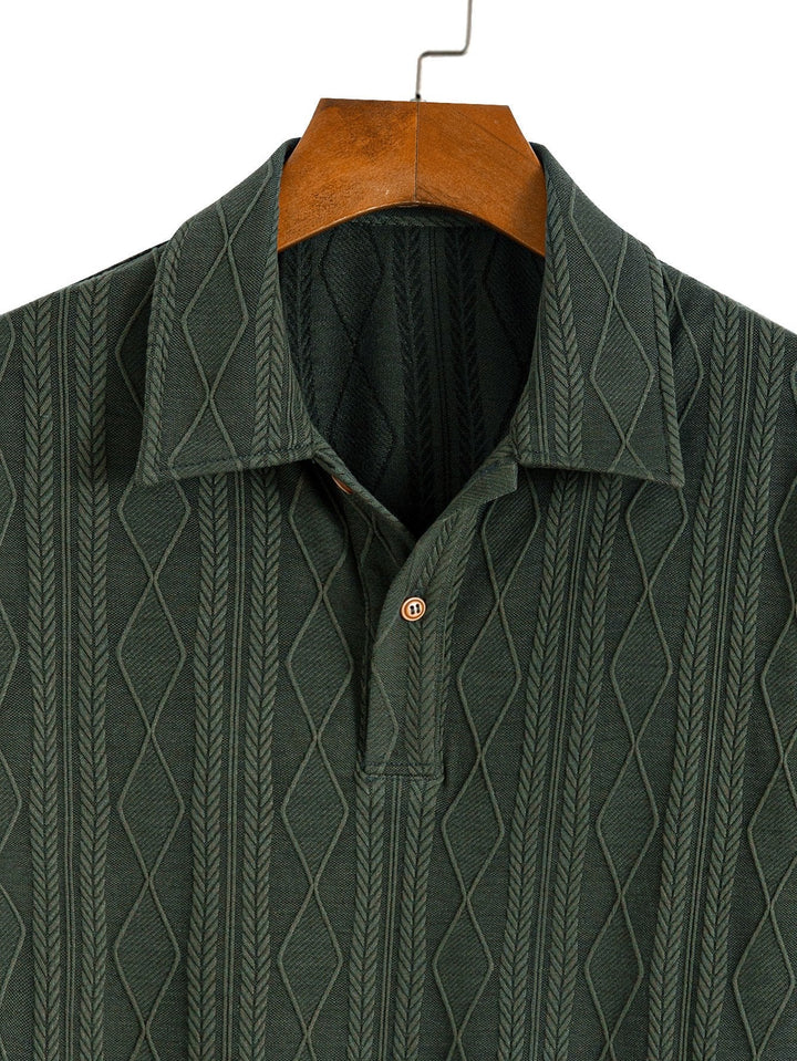 Knitted Geometric Plaid Jacquard Polo