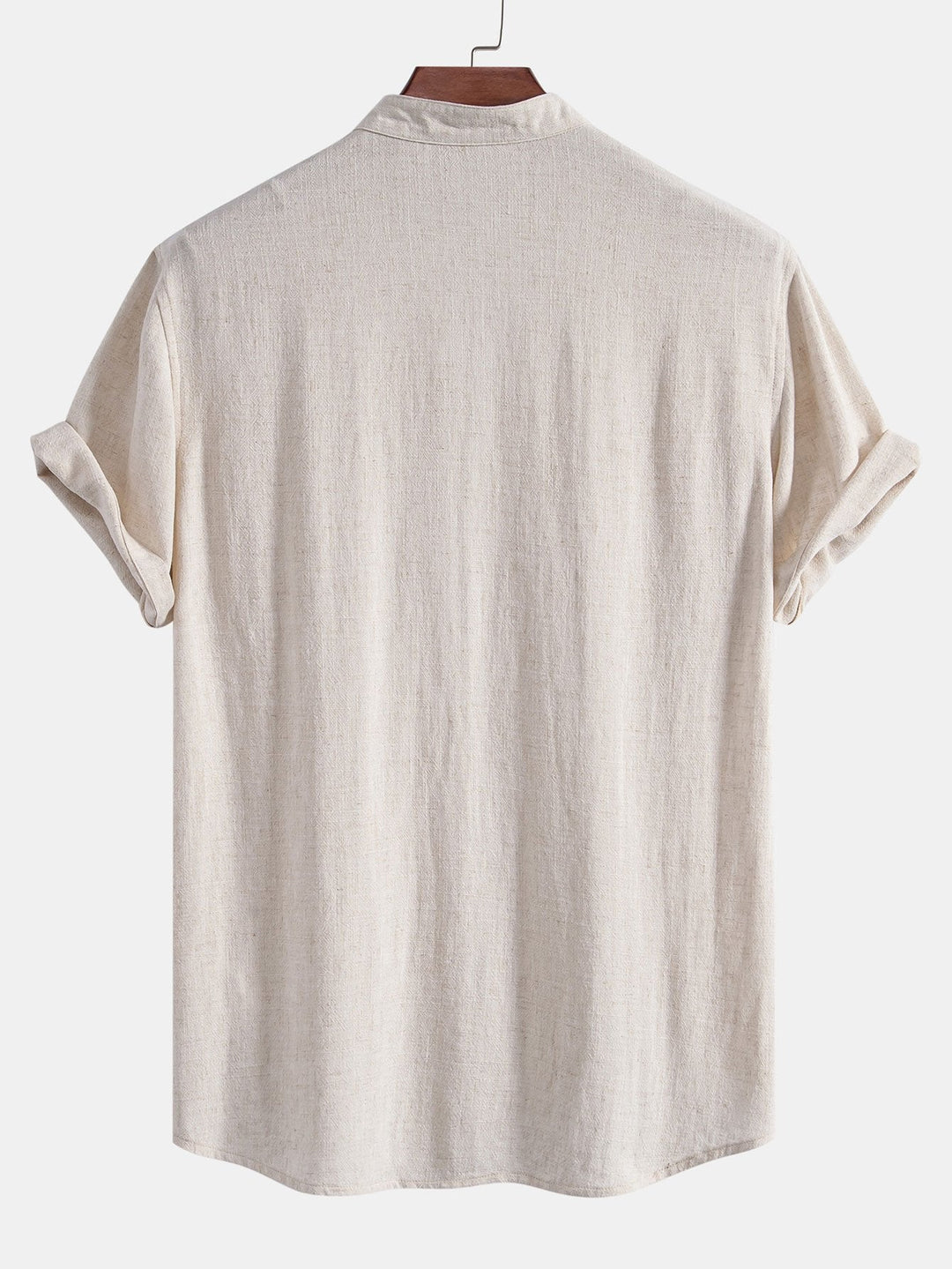 Short Sleeve V-Neck Linen Rayon Mix Shirt
